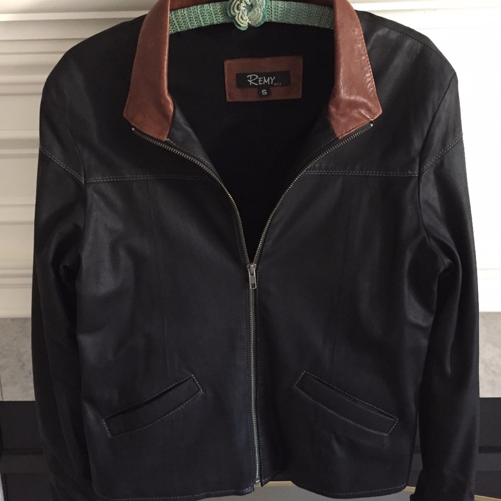 REMY women's small black leather jacket.